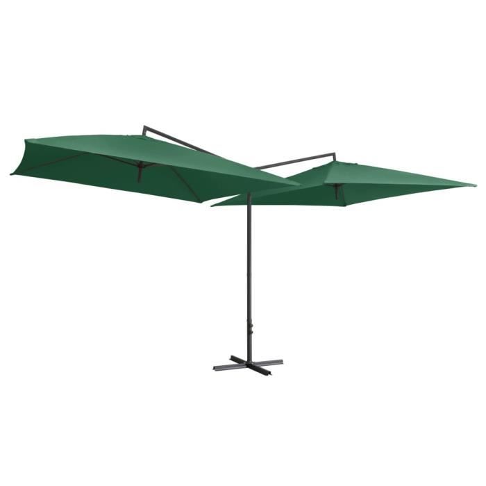 Parasol en porte-à-feux avec mât en acier 250 x 250 cm Vert