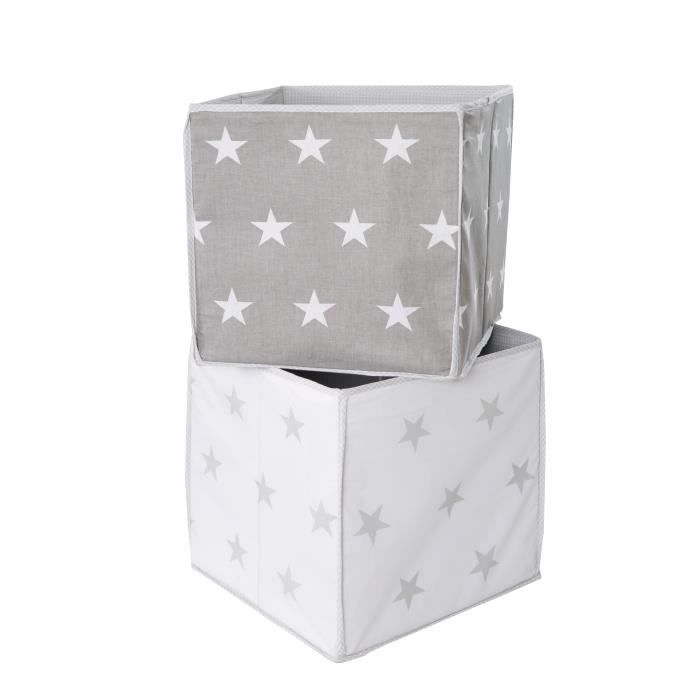 Boîte de rangement enfant ROBA Little Stars - Gris/Étoiles Blanches - Toile 34x34x34cm Boîte de rangement enfant ROBA Little Stars - Gris/Étoiles Blanches - Toile 34x34x34cm