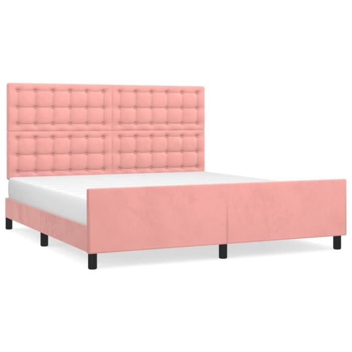 Cadre de lit - SALUTUYA - BD26406 - Velours rose - 160x200 cm - Hauteur réglable