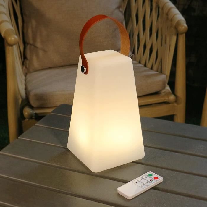Lampe De Table LED Extérieure IROO - Télécommande, 8 Couleurs + Blanc Chaud, Réglage Luminosité, étanche IP44, Batterie USB Rechargeable - Format Carré/cône (12x12x20 Cm)