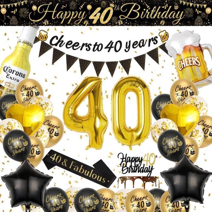 Jxuzh Décoration de gâteau 40e anniversaire noir doré pour hommes et femmes - Happy Birthday Glitter Cake Topper, décoration de gâteau 40 ans