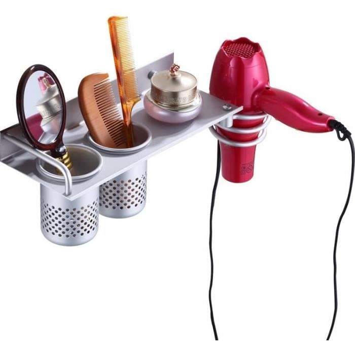 Porte Sèche-cheveux Et Lisseur Wenko Classic - Support Mural Inox, 20x12x12 Cm, Avec Porte-câble