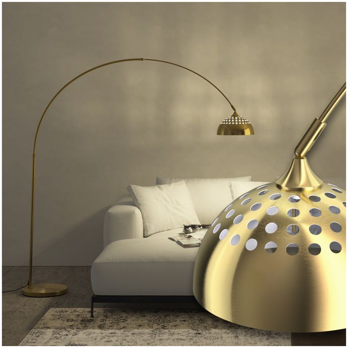 Lampadaire - TECTAKE - Lampe sur pied ARCUS au style rétro en acier arche téléscopique et abat-jour pivotant Ø 187-206 cm - Doré