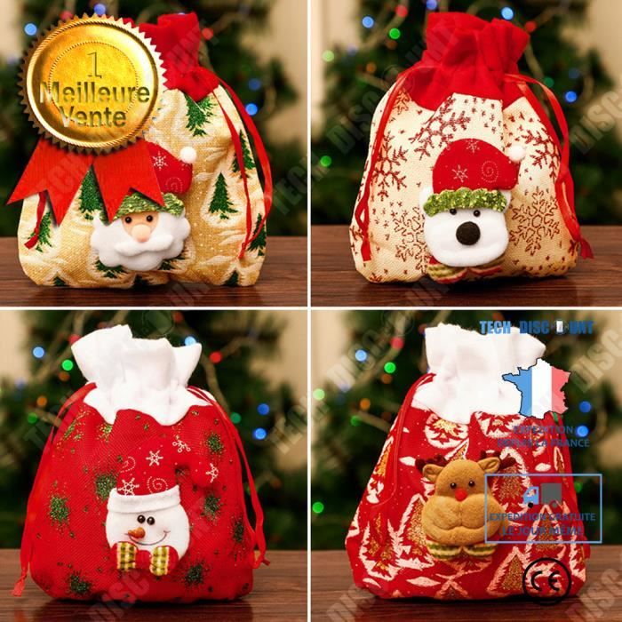 Lot 3 Sacs Cadeau Noël Non Tissé Rouge - Grand, Moyen, Petit, Avec Cordon