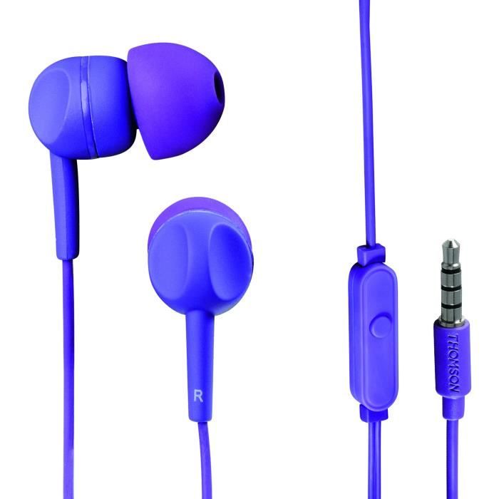 Ecouteurs Intra-Auriculaires - THOMSON - EAR 3005 - Violet - Microphone Intégré - Isolation Passive