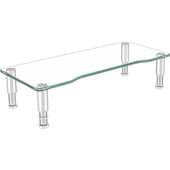 ROLINE Support Écran Verre Réglable Hauteur 75-85 Cm - Rehausseur PC Charge 20kg Rectangulaire Chrome