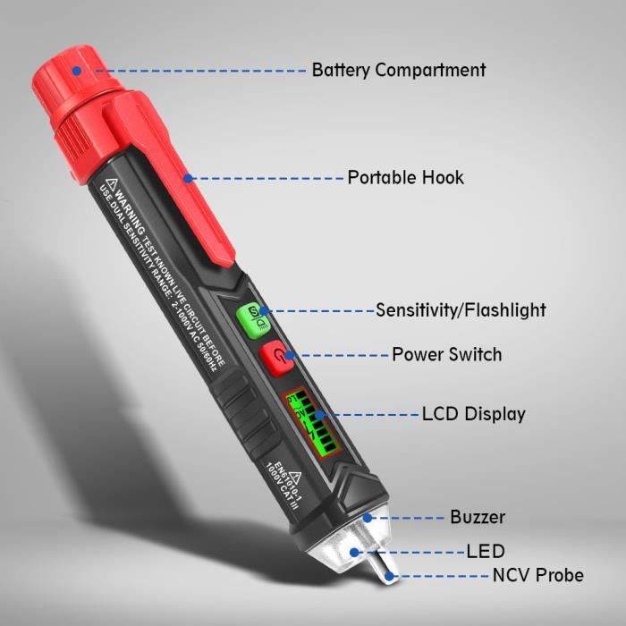 ALLmeter Testeur Tension Sans Contact 2-en-1 – Multimètre Stylo TRMS 6000 Comptes NCV, Tension AC/DC, Résistance, Continuité, Diode