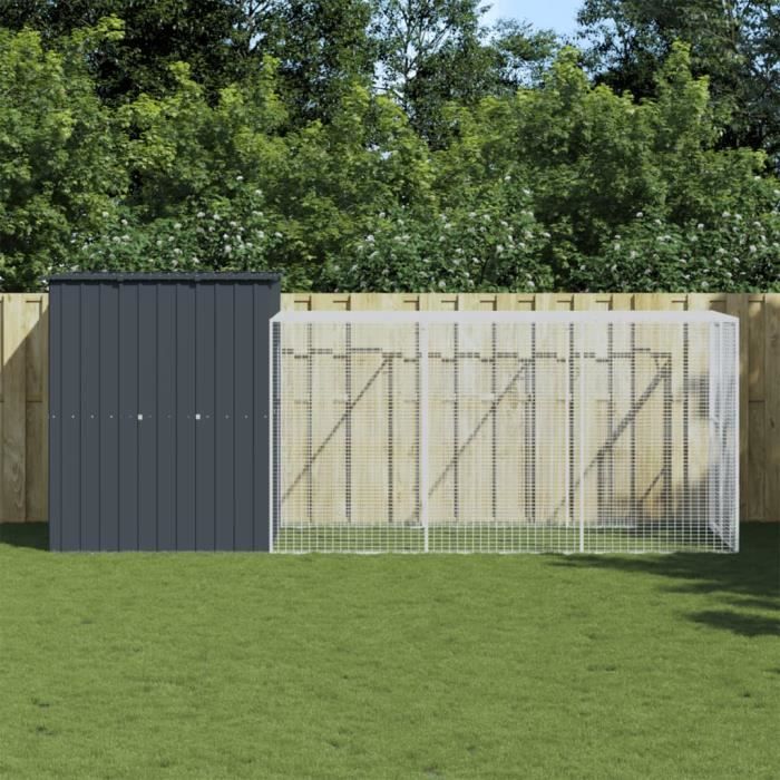 vidaXL Poulailler avec cour anthracite 165x455x181 cm acier galvanisé 3189109