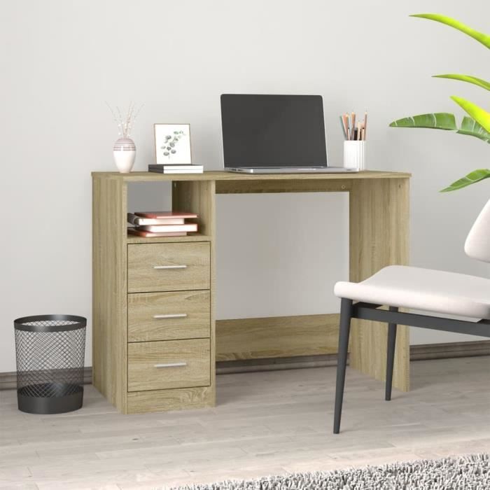Bureau - VIDAXL - Chêne sonoma - 3 tiroirs - 102x50x76 cm - Bois dingénierie