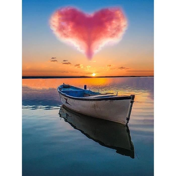 Kit Diamond Painting "Coucher De Soleil Sur Mer" - Toile 50x40cm Avec Strass Carrés - Art Thérapie Adulte