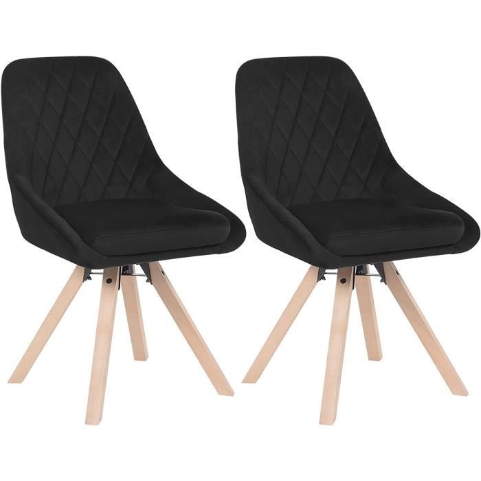woltu lot de 2 chaises pivotantes de salle à manger, chaise de cuisine en velours, pieds en bois massif, noir bh359sz-2