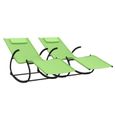 Chaises longues à bascule - Bain de soleil Transat - Vert - Acier enduit de poudre et textilène-1