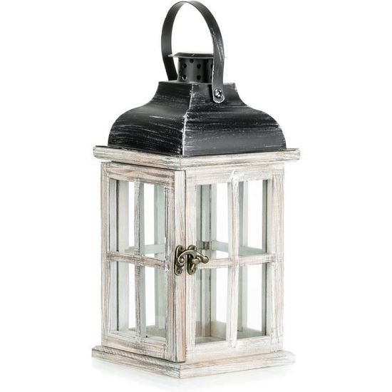 Lanterne Bougie en Bois - 29cm Lanterne Blanc Decorative, Bougeoir Vintage  Decoration de Table Shabby Chic Exterieur