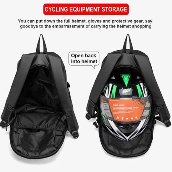 Sac à Dos Moto Imperméable Avec Compartiment Pour Casque - Noir, Toile Oxford, Sangle Réglable, 1 An Garantie