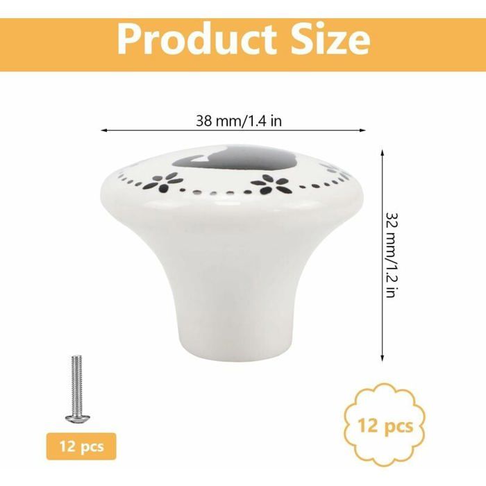 Lot De 6 Boutons De Tiroir En Céramique – Fini Chromé Antique, 33mm, Placard Cuisine