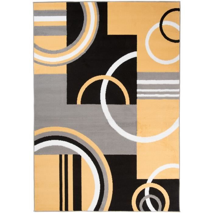 Tapiso maya tapis salon moderne triangle gris orange blanc noir