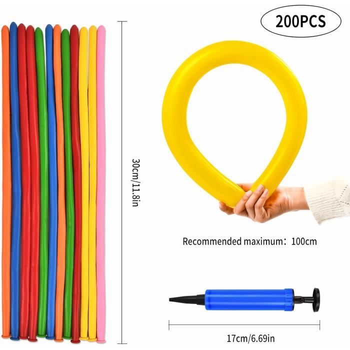 WEFHEF 200 Pcs Ballon Long Modelage Coloré, Ballons de Modélisation avec Pompes à Air, Ballon à Sculpter Torsadé en Latex 30.5cm, Ballons Magiques à Gonfler Flexible, pour Mariage Fête Anniversaire