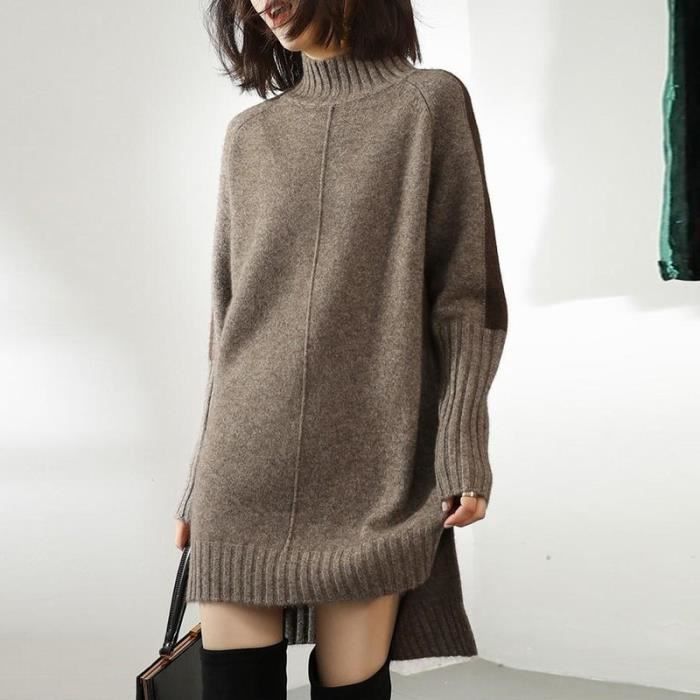 Pull femme automne et hiver tricot long pull en laine mode femme