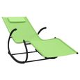 Chaises longues à bascule - Bain de soleil Transat - Vert - Acier enduit de poudre et textilène-2