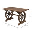 Table basse de jardin style rustique chic piètement roues charette bois sapin traité carbonisation-2