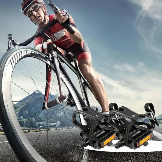 Pédales de Vélo avec Clips pour Orteils, Sangles en Nylon Durable avec Cage pour Vélos de Montagne et de Route, Plateforme de Vélo d'Exercice