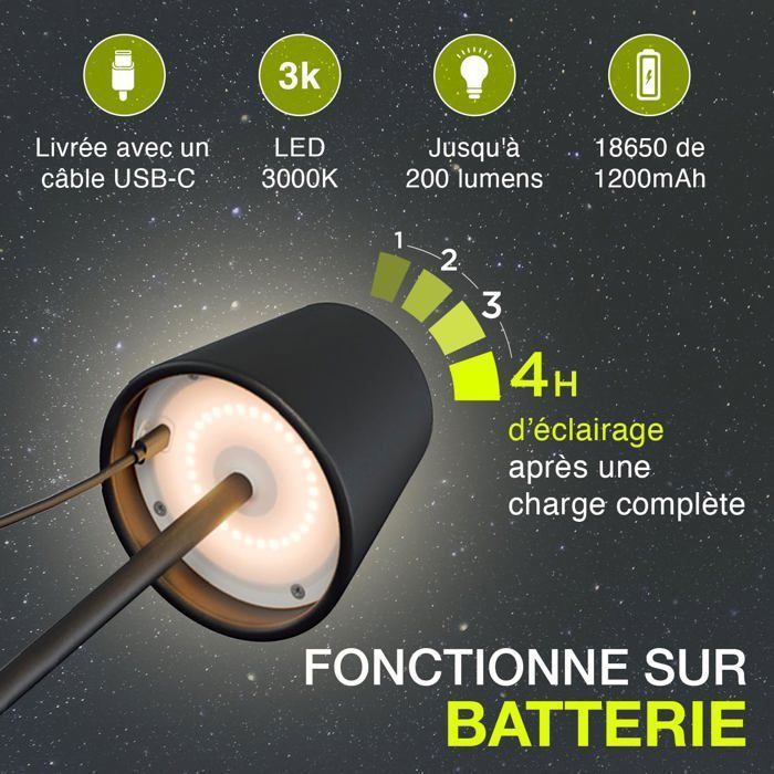 VARICART - Lampe De Table Sans Fil Rechargeable - 3 Coulers & Dimmable - 5000mAh IP54 - Or