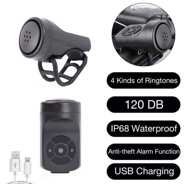 Sonnette Vélo électrique Mineup – 120dB, IPX4, 5 Modes, Recharge USB-C, Pour Guidon 15-30mm