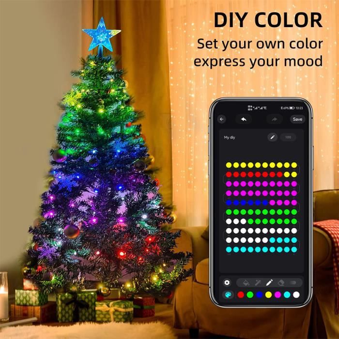 Guirxiété lumineuse LED à ventouse pour rideau de Noël, décoration festive,  arbre de Noël, père Noël