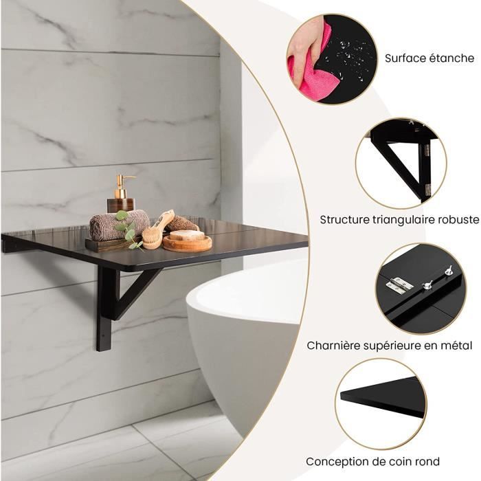 HAUTE QUALITÉ!!! Table Murale en Paneaux des densités Noir 80 x 50 x 1,6 cm Avec support triangulaire - DINGXIANG - Maison