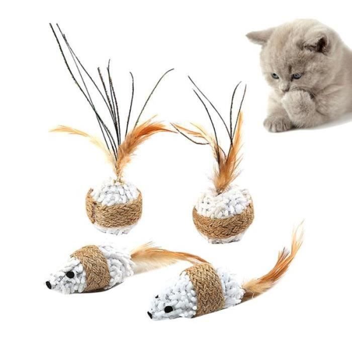 DOUDOU 4 pièces jouet pour chat plume créatif balle interactive
