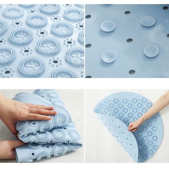 Tapis De Bain Antidérapant 100x40 Cm - Motif Bohème Bleu, Lavable Machine, Sans BPA