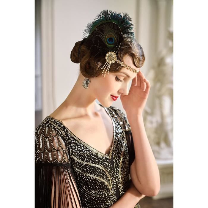 Lot de 7 accessoires de costume des années 20 pour femme, accessoires de  déguisement des années 1920, carnaval, Charleston et Great Gatsby,  accessoires de tenue, couvre-chef, Noir , taille unique : 