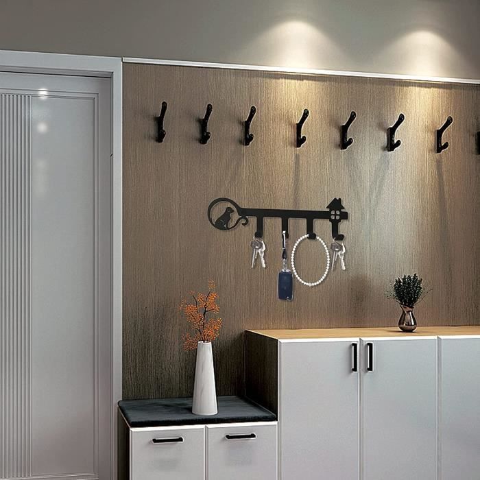 Porte-clés Mural, Porte-courrier Marron Avec 5 Crochets Pour Clés