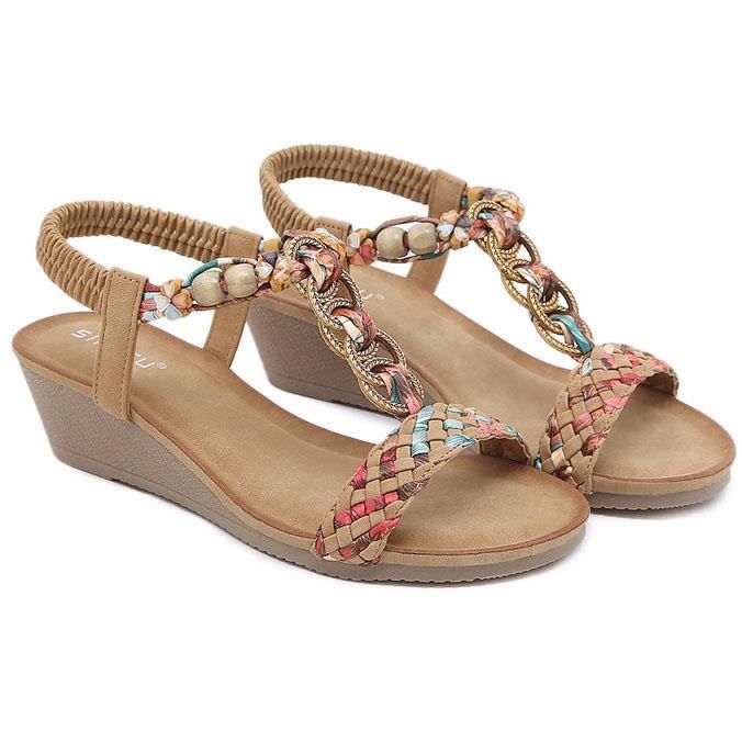Sandales Femme Talons compenses Similicuir Style Boheme Antiderapante Plage Vacances Ete Marron