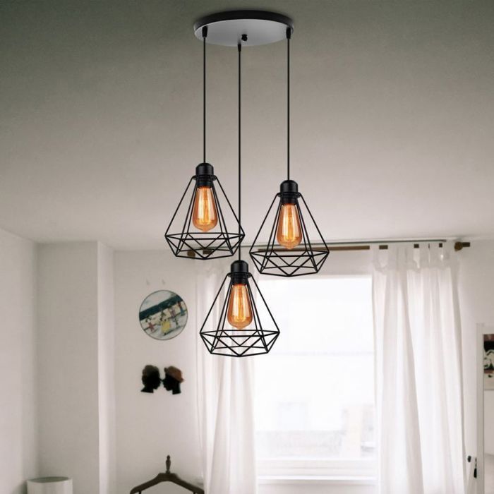 Plafonnier Industriel Métal Cage Blanc - Luminaire Suspension Rétro Vintage Pour Salon Et Chambre