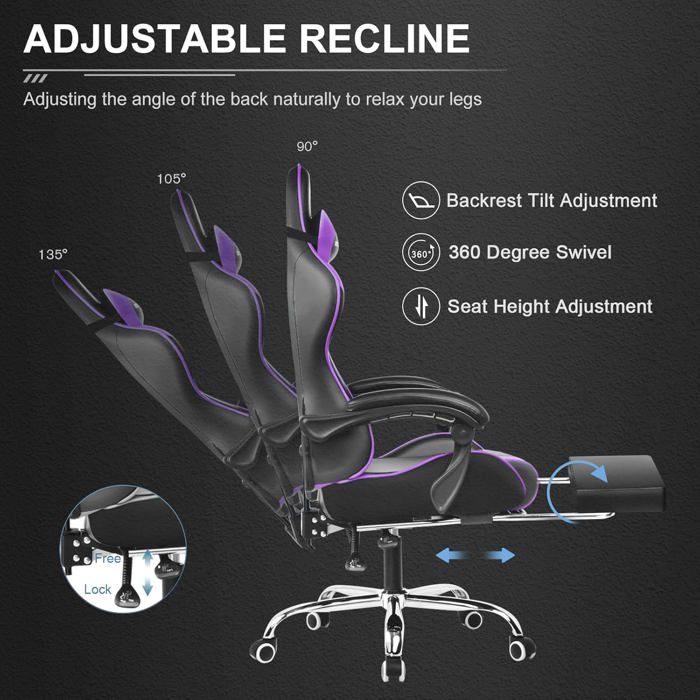 Chaise De Gaming Sunon - Ergonomique, Dossier Réglable, Repose-pieds, Charge 150 Kg
