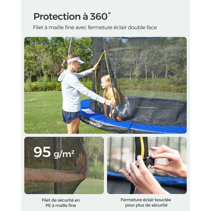 Trampoline SONGMICS 366 Cm Avec Filet De Sécurité, Coussins, échelle – Pour Enfants, Charge 150 Kg