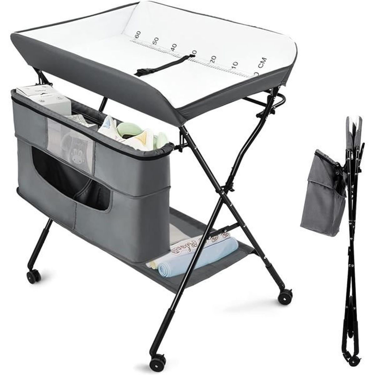 GOPLUS Table à Langer à Roulettes Pliable pour Bébé, Table Mobile et