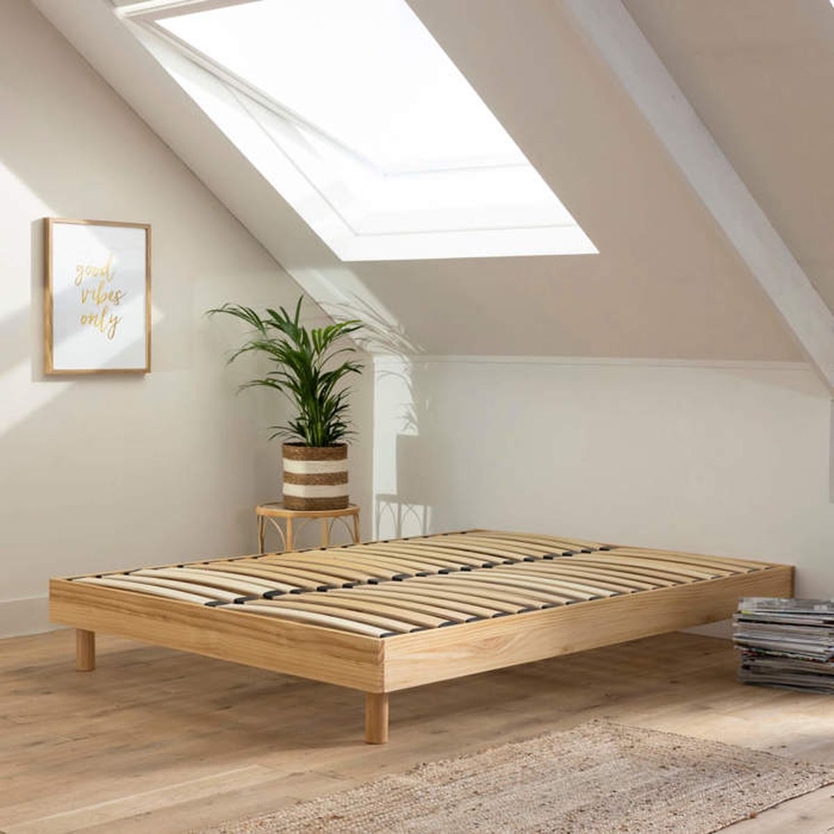 Sommier kit en bois massif naturel 140x190 Bois clair Terre de Nuit Cdiscount Maison