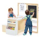 COSTWAY Table Enfant 4 en 1 avec Tabouret, Table 2 Face Blanc & Noir, Rouleau de Papier -11 Accessoires - Multi Rangement, Blanc