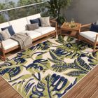 TAPISO Patio Tapis de Chambre Terrasse Cuisine Intérieur Extérieur Moderne Vert Bleu Feuilles Résistant Sisal 80x150 cm