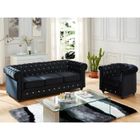 VENTE-UNIQUE Canapé 3 places et fauteuil CHESTERFIELD - velours noir - style vintage