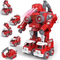 5 en 1 Jouets Camion Déformation Véhicule Robot Jouet, DIY Démonter et Assembler Véhicules de Construction Camion Pompier Jouet