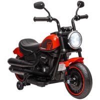 Moto électrique enfant 6 V 3 Km-h effet lumineux roulettes amovibles repose-pied pédale métal PP rouge noir