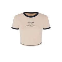 T shirt Guess - Femme Guess - Classic crop tee Los Angeles - Guess Beige - Coton - Vetement Guess