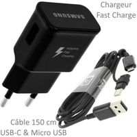 Pour Samsung Galaxy S9 Plus : Chargeur Rapide USB Original 2A + Câble Long Noir Univ