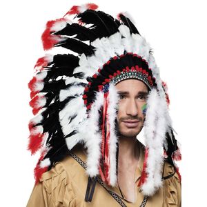 CHAPEAU - PERRUQUE Coiffe de plumes Apache noire et rouge - BOLAND - Indien - Accessoire de déguisement