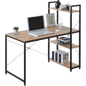 BUREAU  WOLTU Table de bureau avec étagère de Rangement - Bureau d'ordinateur 120 x 64 x 120 cm -  en bois et acier - Noir et chêne clair