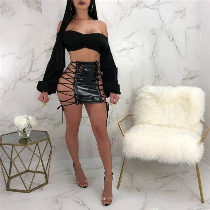 Jupe,Mini jupe 2019 mode femmes jupes Sexy pansement Clubwear jupe en  polyuréthane taille haute solide jupe crayon - Type Black Blanc - Cdiscount  Prêt-à-Porter
