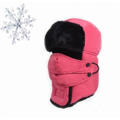 Bonnet d'aviateur d'hiver chaud pour femme avec cache-oreilles - Bonnet de pilote chaud avec fourrure synthétique - Bonnet d'hiver coupe-vent - Bonnet d'hiver Earflap Trapper - Masque pour le visage